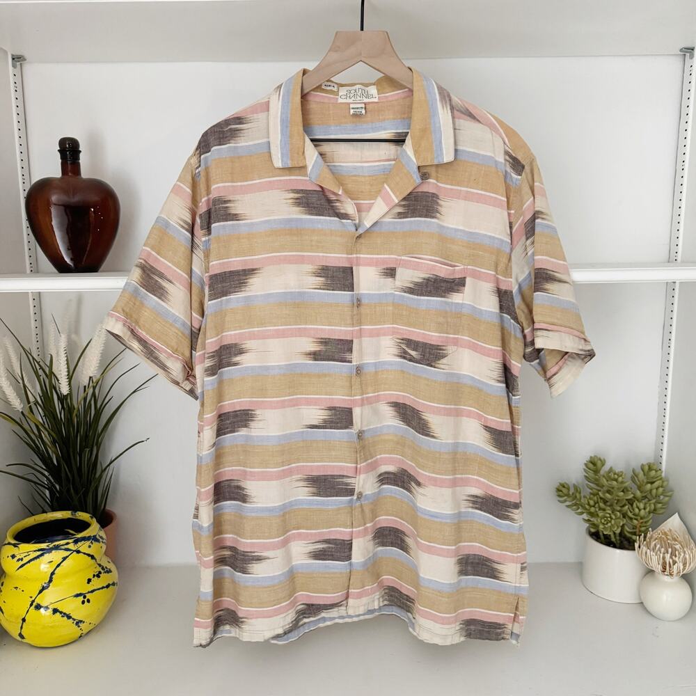 Vintage South Channel 100% Cotton Southwest Print Button Up Shirt Size XL